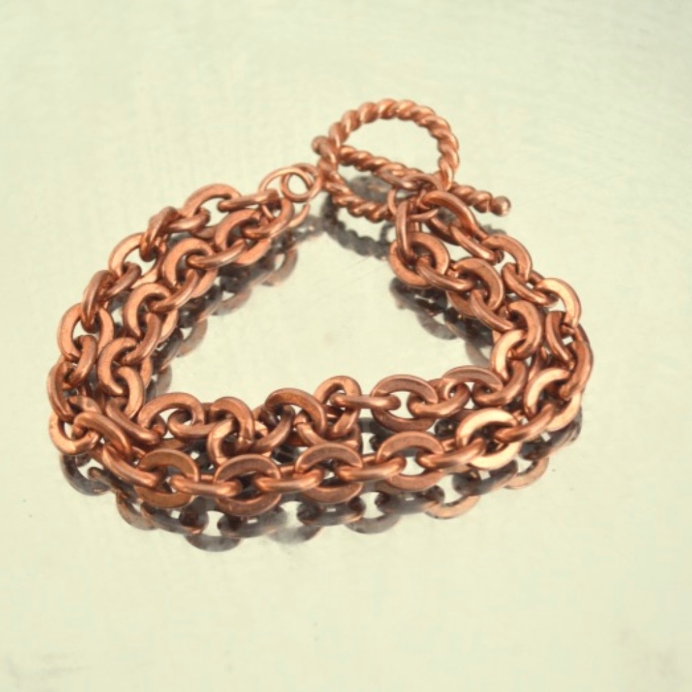 Double Strand Copper Heavy Chain Bracelet Rustic - Picture 5 of 6